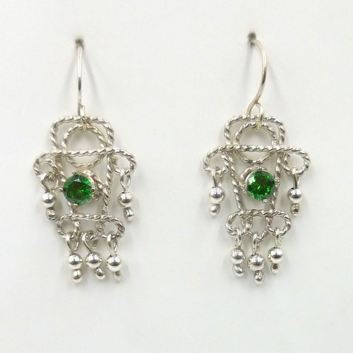 Click to view detail for DKC-2082 Earrings, Silver Beads with GreenCZ $96